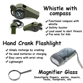 Box O' Mart Outdoor Adventure Set lensatic compass, supports basic orienteering and map reading