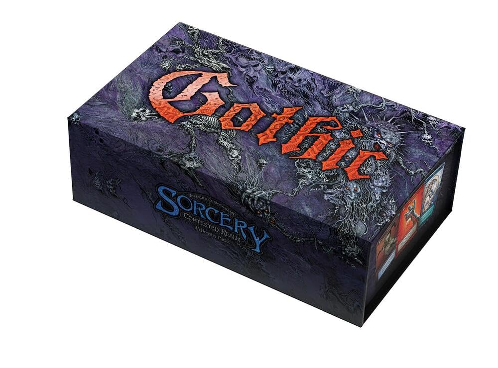 Boxed Vinyl Sorcery Contested Realms booster box with 36 Gothic packs—great for bulk purchases.