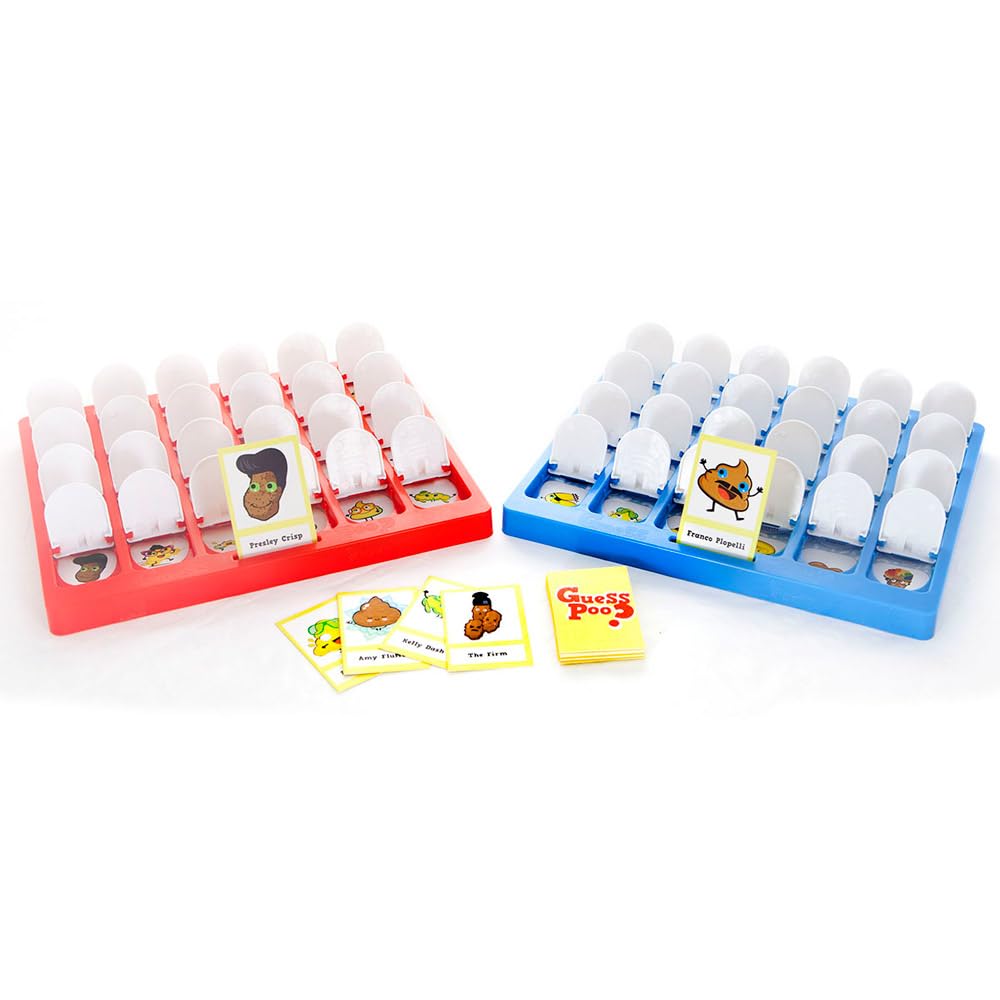 Boxer Gifts Guess Poo board game play setup showing two players enjoying a family game night