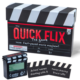 Boxer Gifts Quick Flix card draw setup for fast movie trivia rounds.