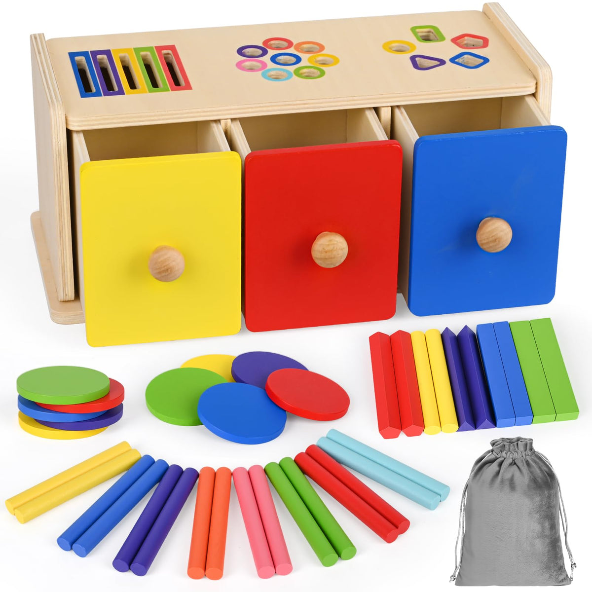 BoxNoble wooden montessori-drawer close-up showing a versatile learning toy for toddlers.