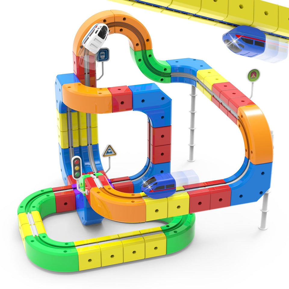 BOYKO 3D anti-gravity train set hero shot showing gravity-defying layouts for kids.