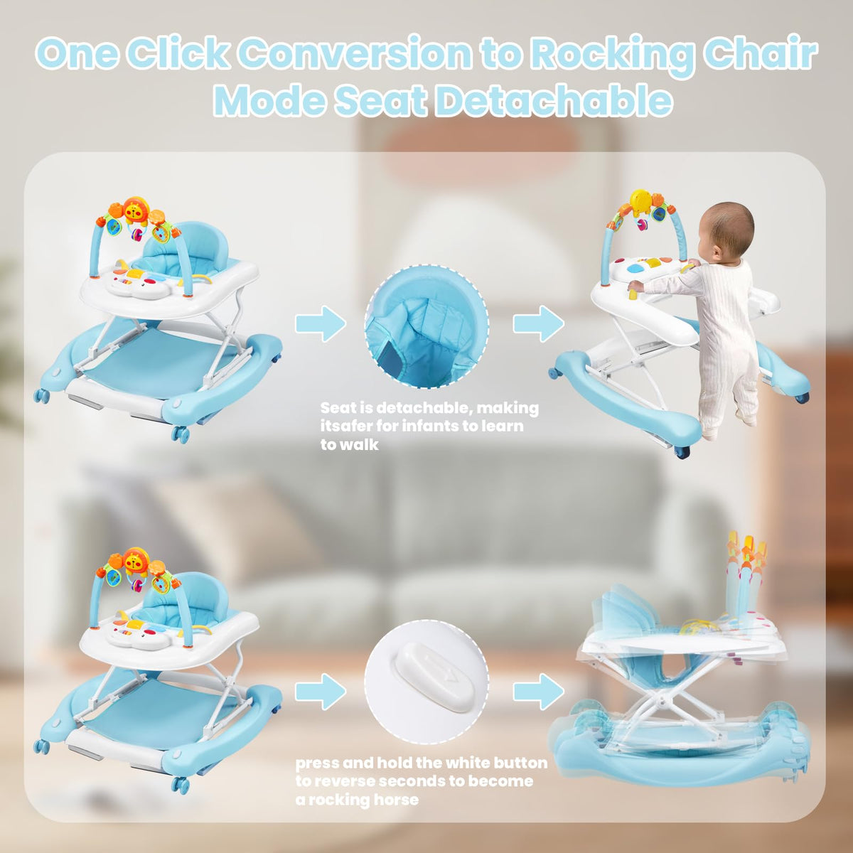 Boyro Baby 5-in-1 walker with feeding tray supports meals