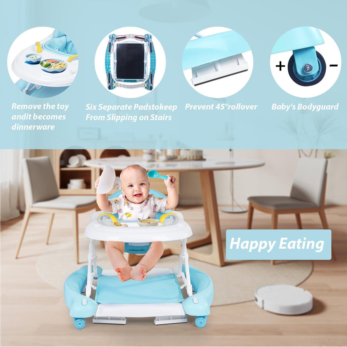 Height adjustable design on Boyro Baby 5-in-1 walker keeps baby at the right level