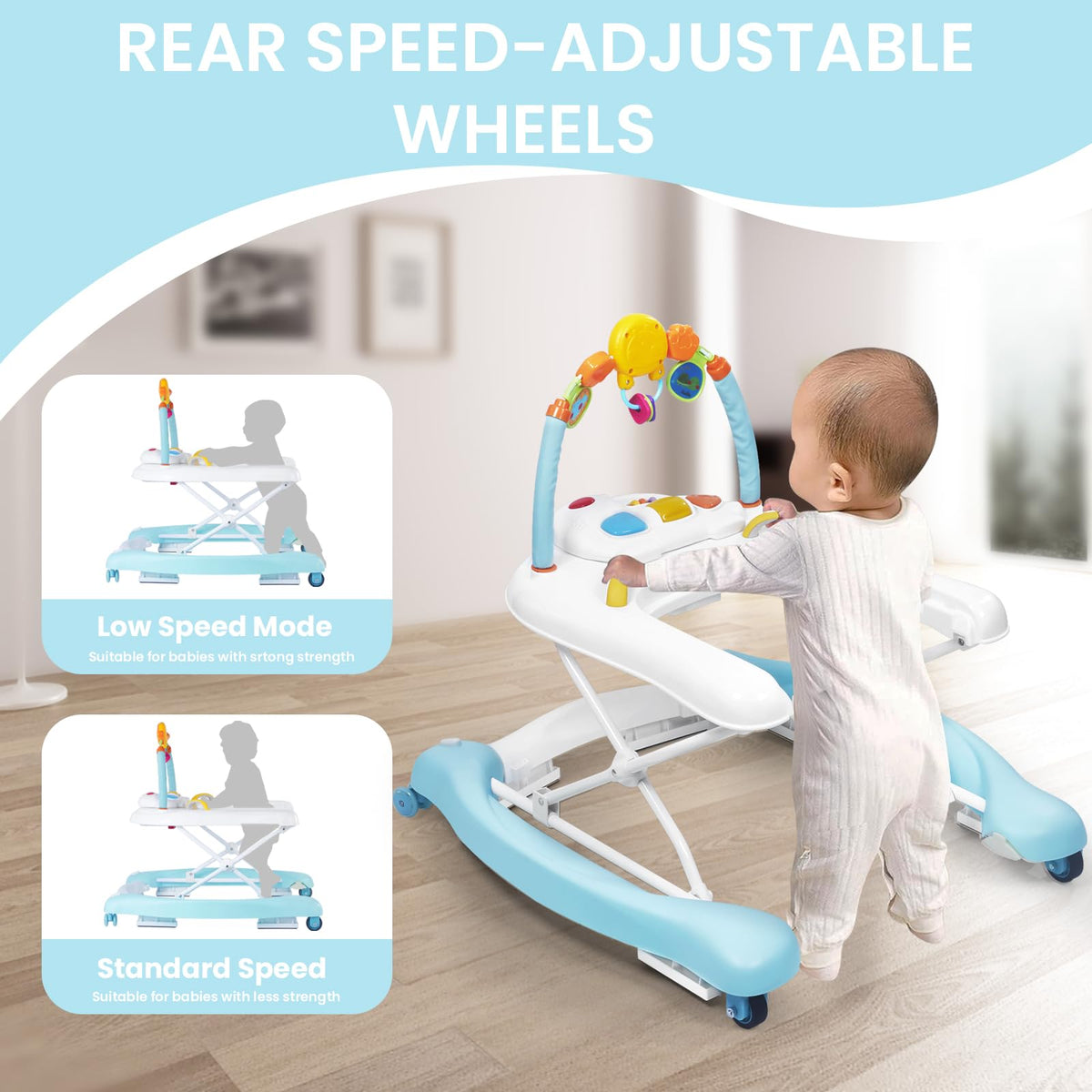 Boyro Baby 5-in-1 walker in push mode makes on the go supervision easy