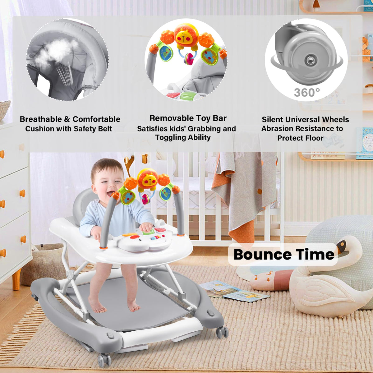 Boyro Baby Foldable Walker offers compact storage and easy portability.