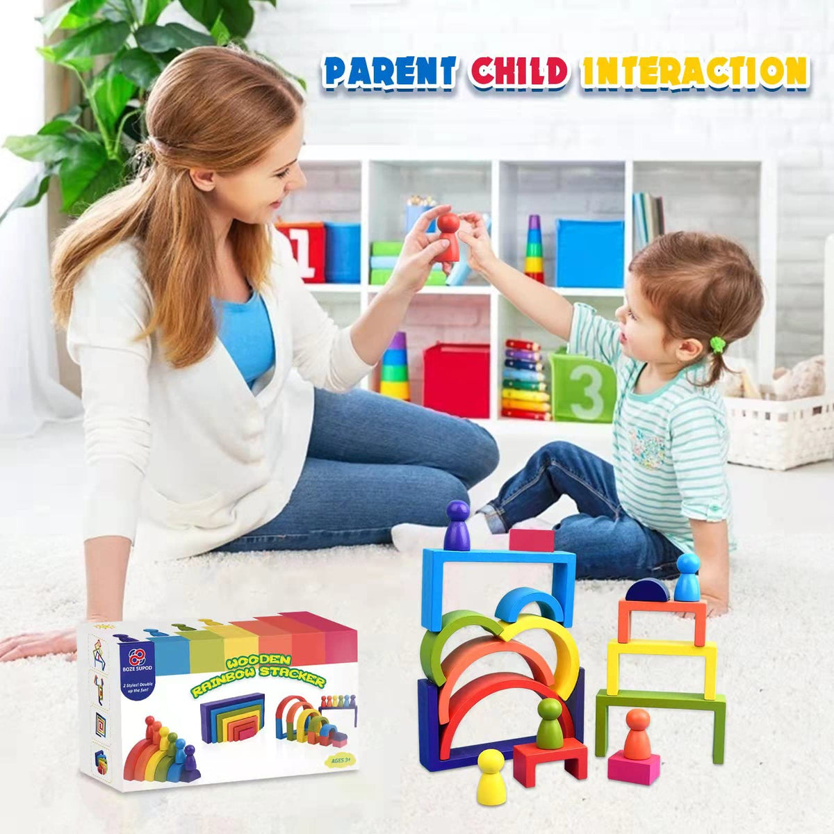 BOZE SUPOD square wooden blocks with smooth edges for safe stacking