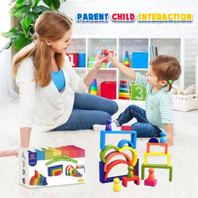 BOZE SUPOD square wooden blocks with smooth edges for safe stacking