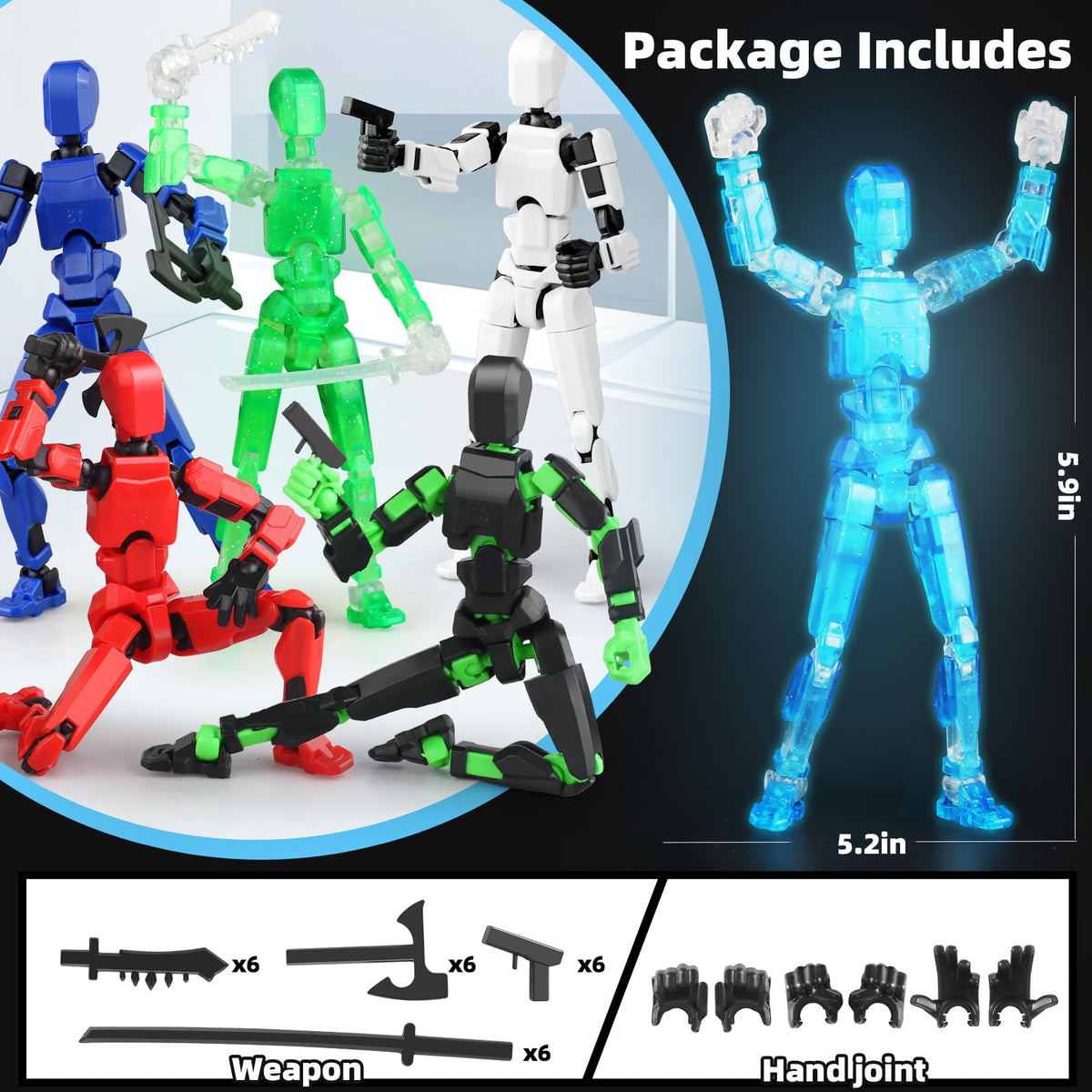 BOZOBO Luminous 13 joints image highlights movable articulation for versatile poses.