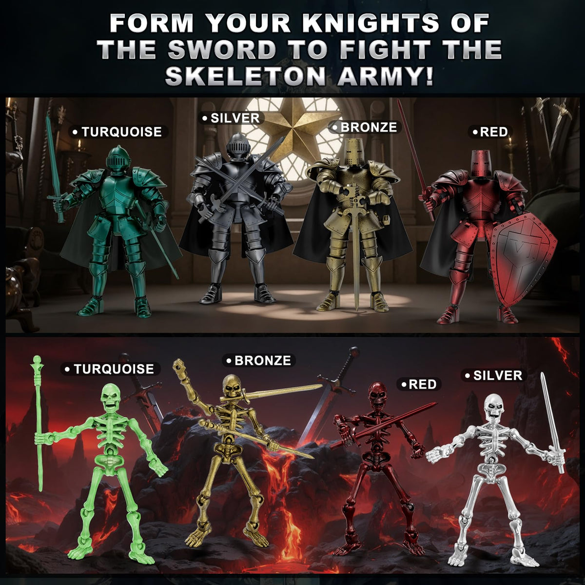 BOZOBO medieval knight style figure highlighting poseable joints for dynamic poses.