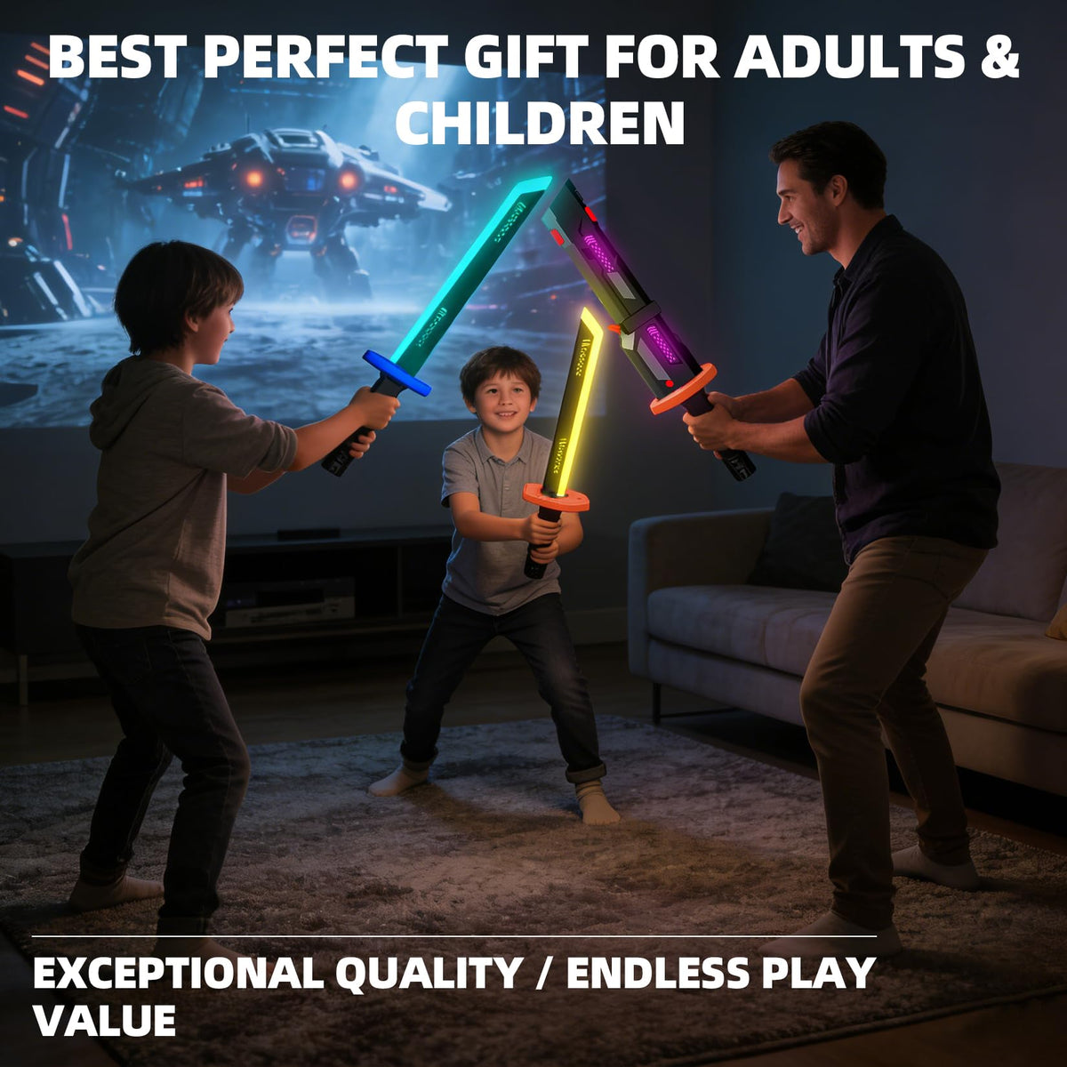 BOZOBO USB rechargeable sabers with cable included for ready-to-play sessions.