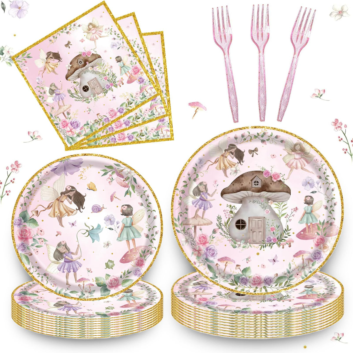 Bphweulko fairy party plates dinner — durable disposable plates for quick cleanup at kids' events