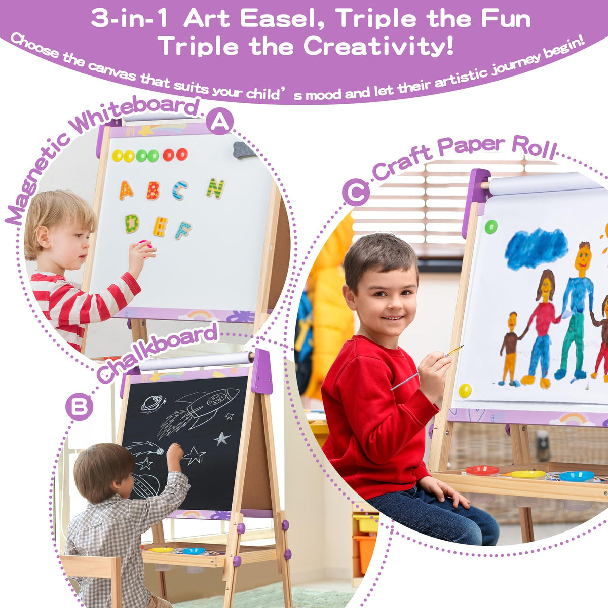 bpmfkid 3-in-1 easel adjustable height enables growth with your child