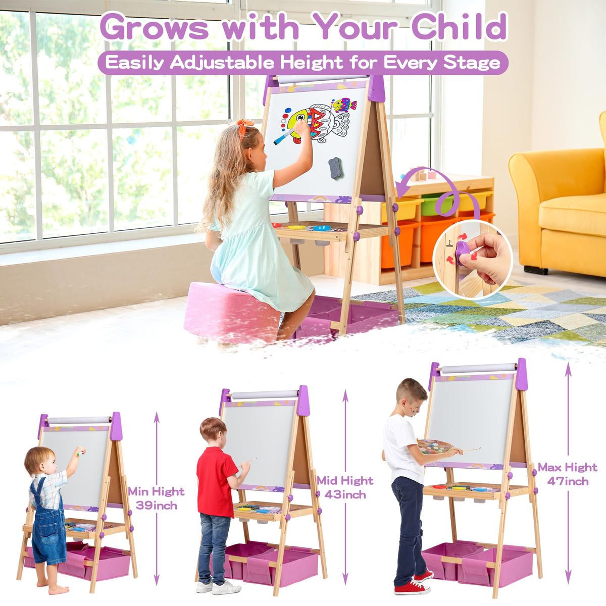 bpmfkid 3-in-1 easel chalkboard side for doodling with chalk