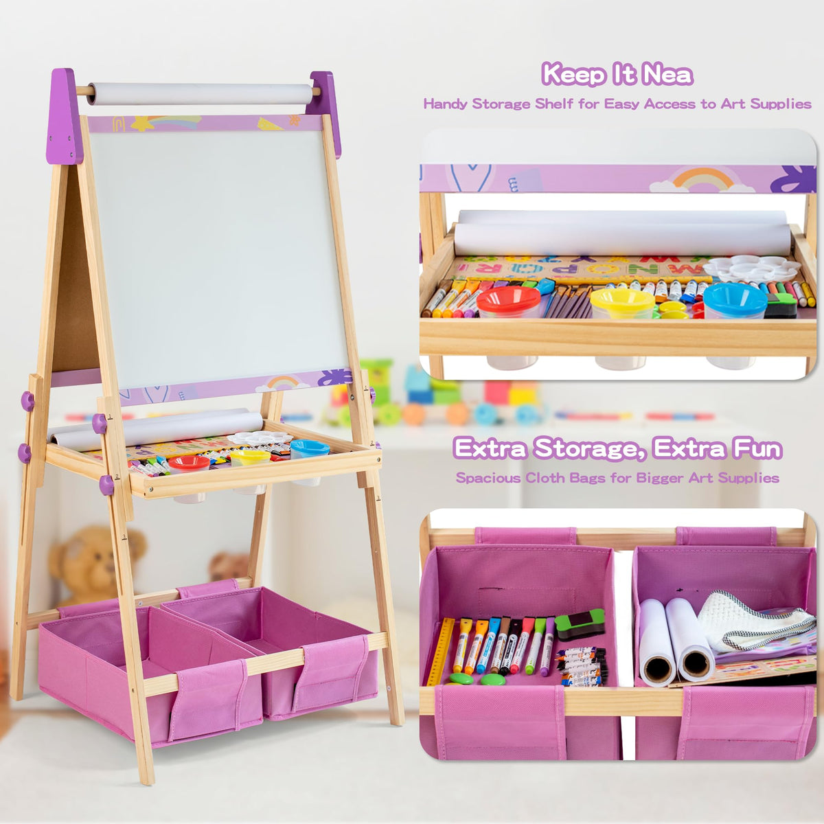 bpmfkid 3-in-1 easel whiteboard dry-erase for mess-free sketches