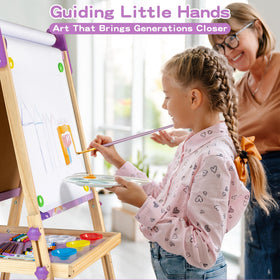 bpmfkid 3-in-1 easel wooden frame provides sturdy, reliable art space