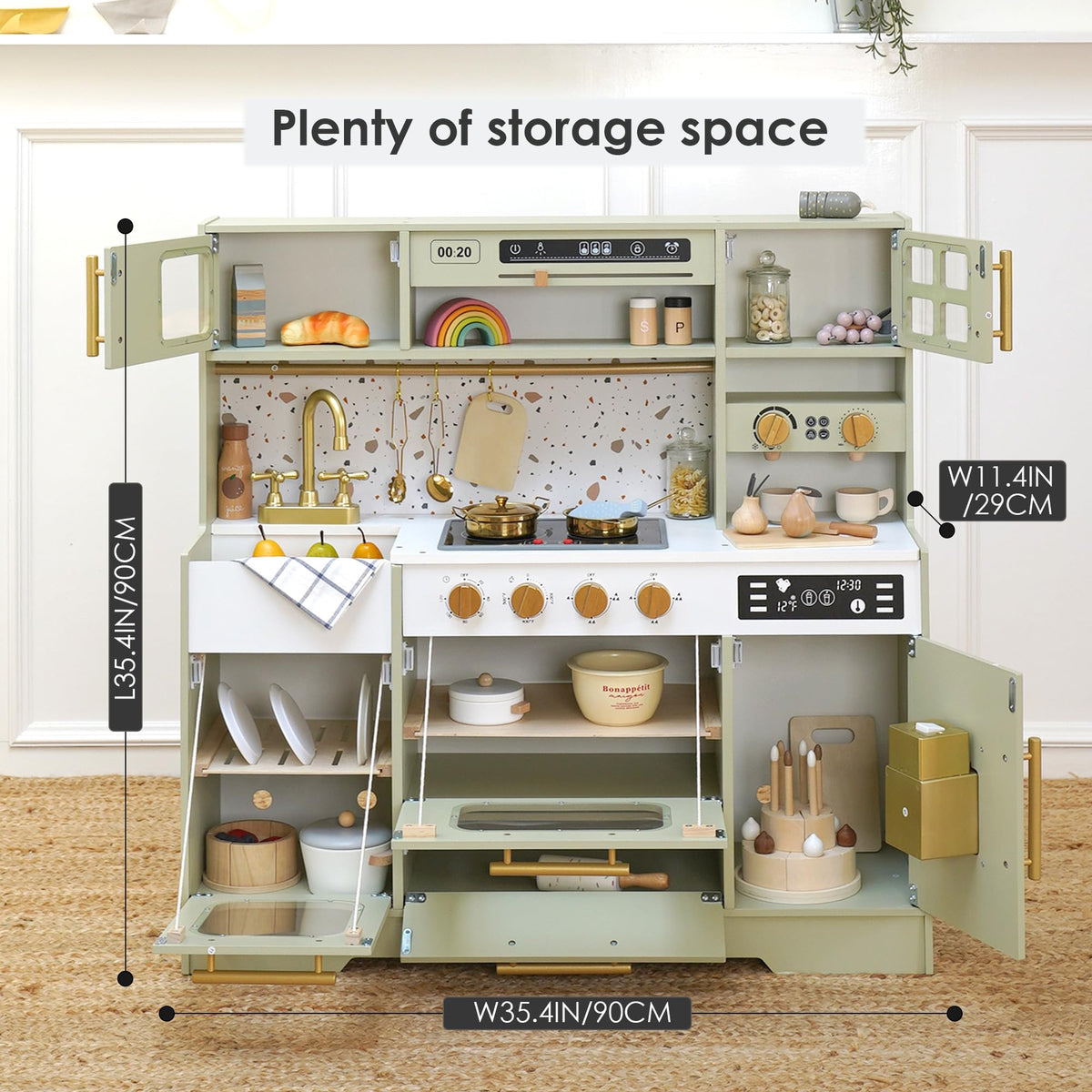 BPMFKID microwave for quick pretend meals and imaginative recipe moments.
