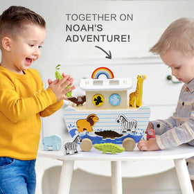 bpmfkid-noahs-ark-toy-with-wheels-and-tow-rope enables active storytelling and guided adventures.
