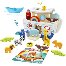 bpmfkid-noahs-ark-wooden-toy-set shows a durable ark for imaginative Bible-story play and fine-motor practice.