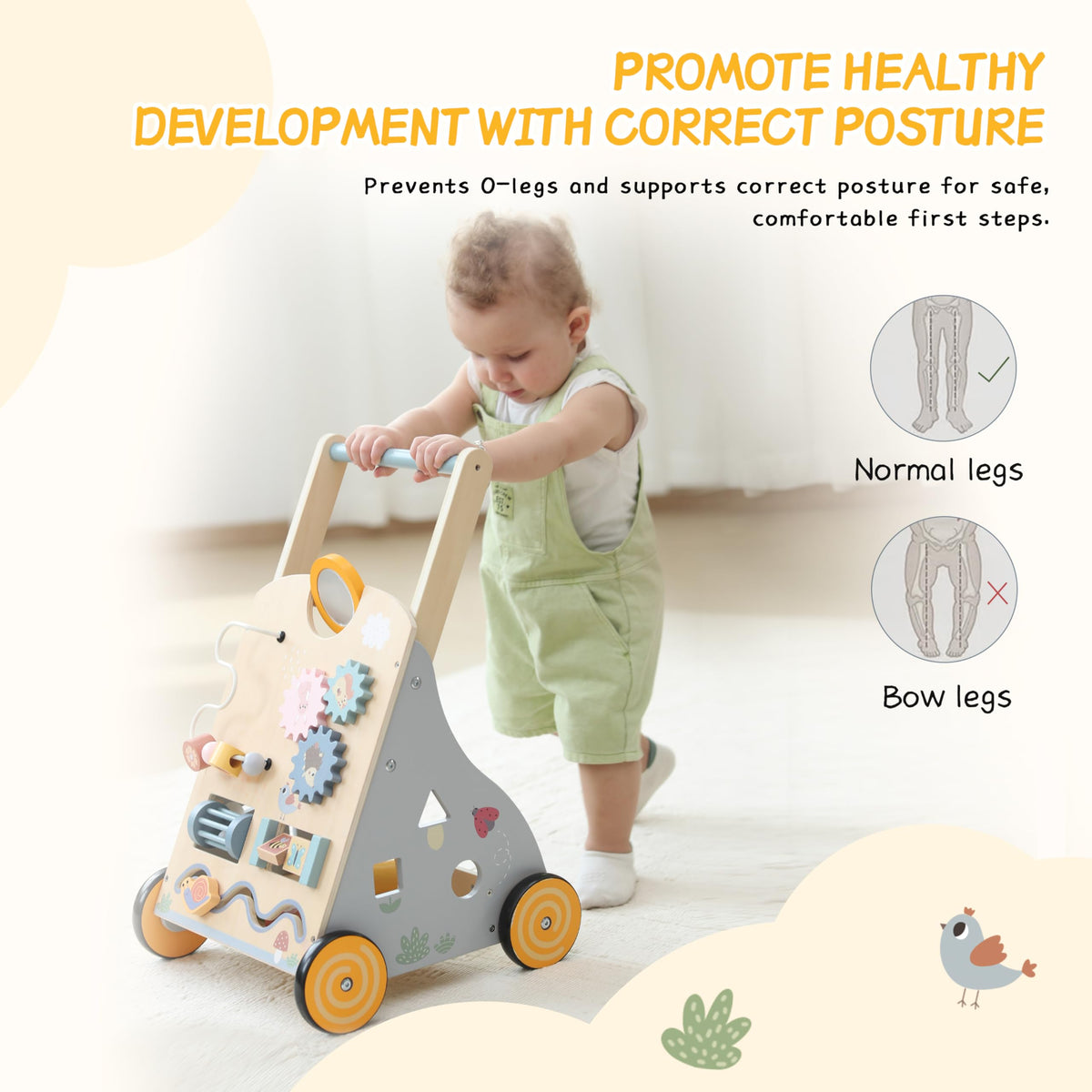 Bpmfkid wooden walker crafted from safe, durable materials for long-lasting toddler use.