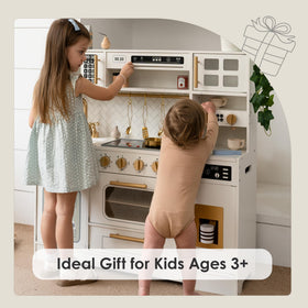 Bpmfkid wooden play kitchen oven knob click mimics real baking actions.