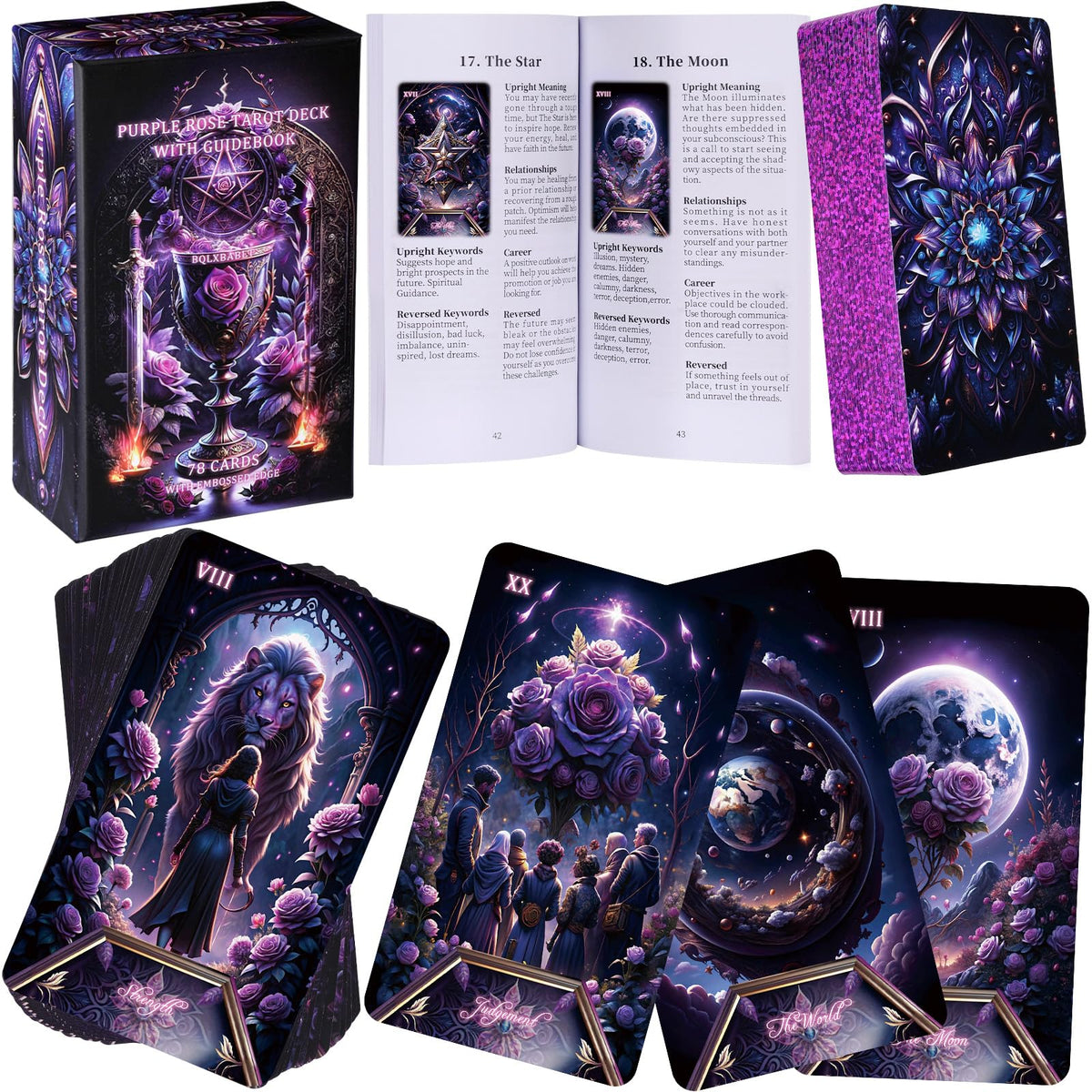 BQLXBABLT Tarot deck with purple rose edges enhances reading ambiance