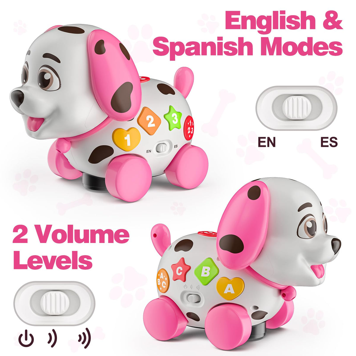 BQU puppy toy requires batteries not included, ready for quick setup.