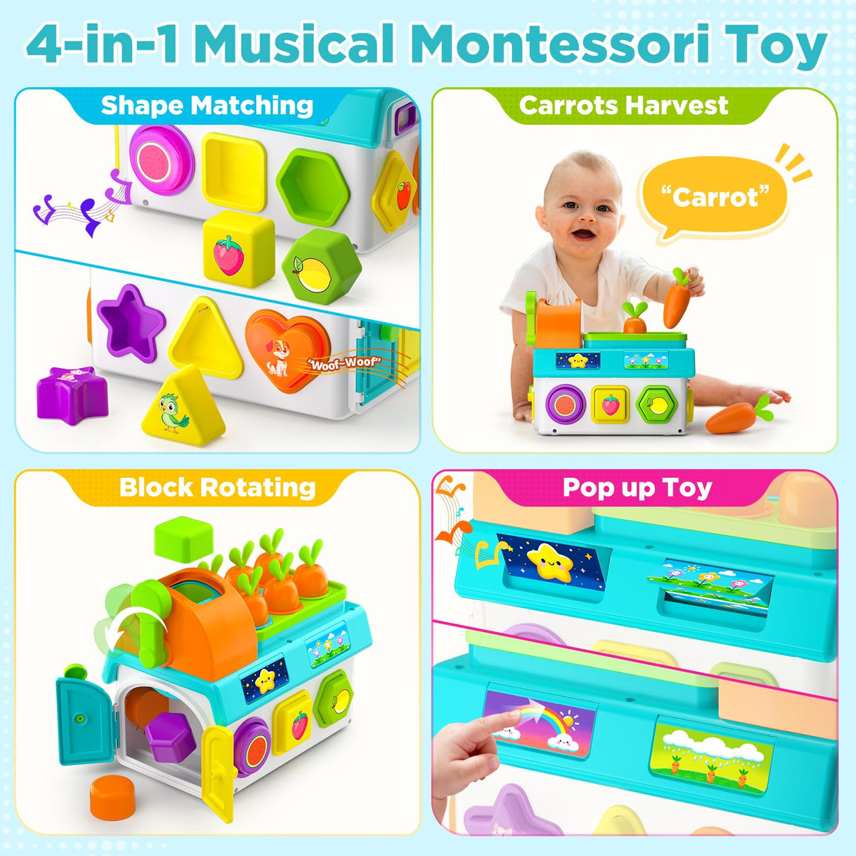 BQU Learning Toy carrot harvest enhances hand-eye coordination during pretend farming.