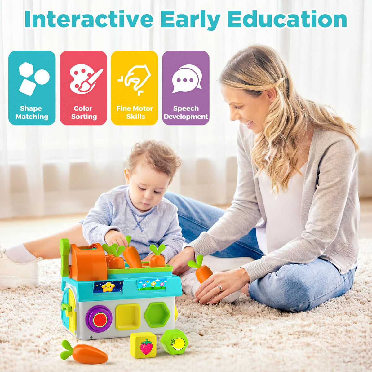 BQU Learning Toy spinning blocks supports pattern recognition and problem solving.