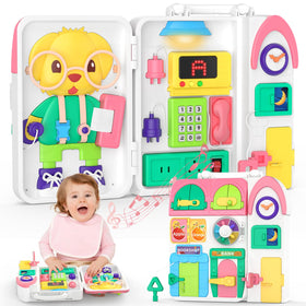 BQU Montessori Busy Board with 23 sensory activities boosts fine motor skills.