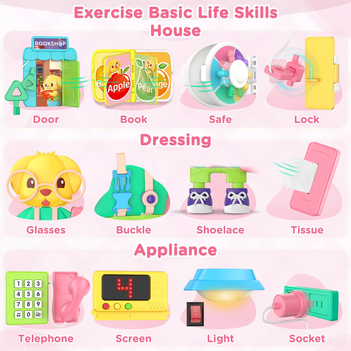 BQU Montessori Busy Board is travel-ready with a handle for easy trips.