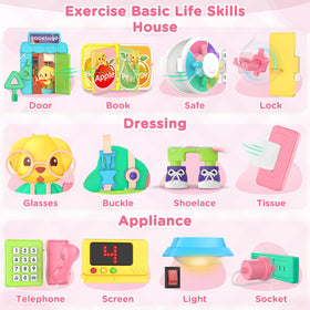 BQU Montessori Busy Board is travel-ready with a handle for easy trips.