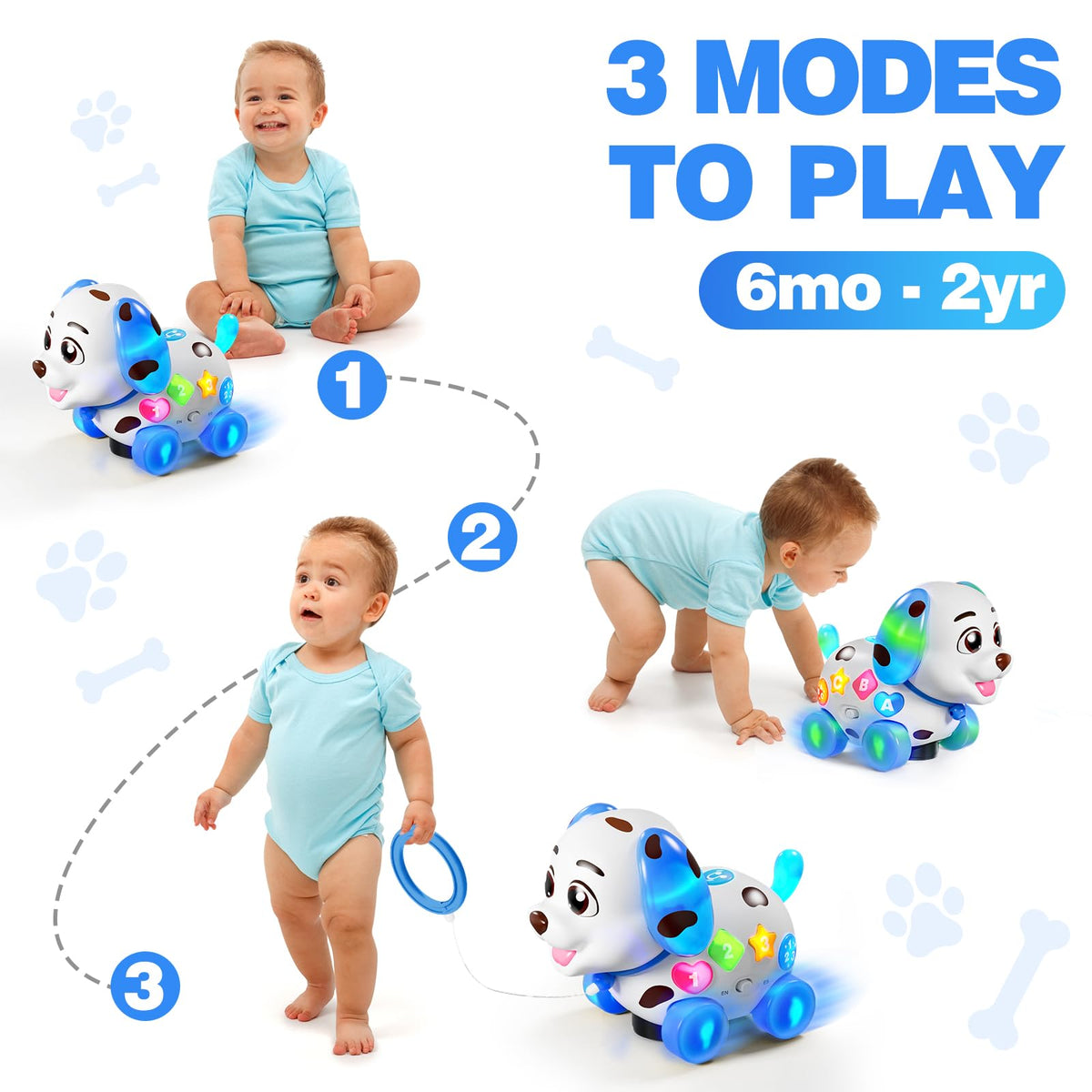 BQU Musical Puppy Toy blue button panel for ABC and 123 learning
