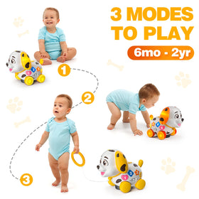BQU puppy toy in crawling mode helps babies practice movement with music and lights