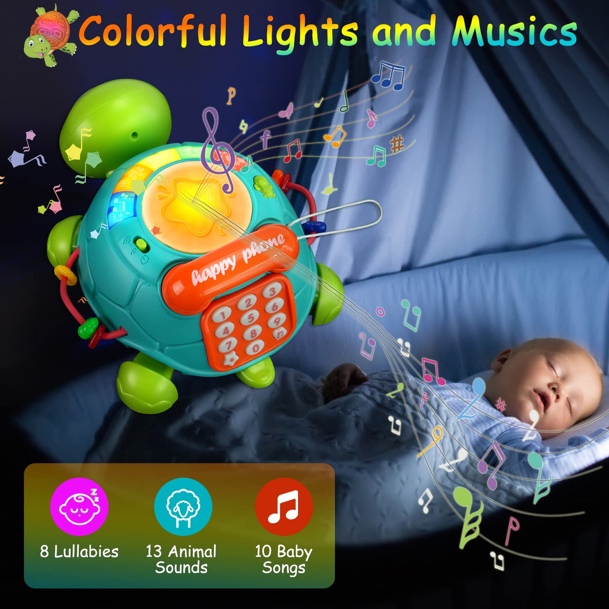 BQU Musical Turtle toy offers lullabies and animal sounds for soothing play