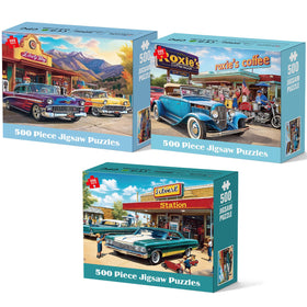 Bractowa 3-pack retro car puzzles box, ideal gift for car lovers.