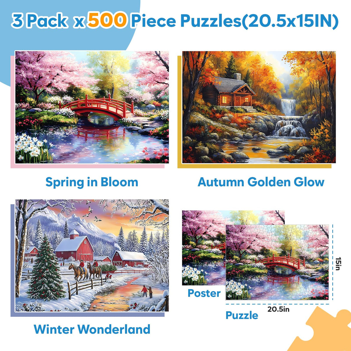 Bractowa 4 Seasons puzzle: autumn mountain cabin image for cozy evenings.
