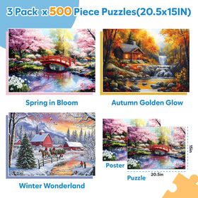 Bractowa 4 Seasons puzzle: autumn mountain cabin image for cozy evenings.
