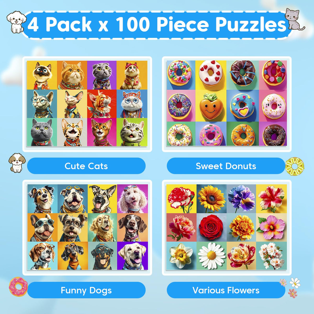 Bractowa cats 100-piece puzzle for kids enhances hand-eye coordination with bright imagery.