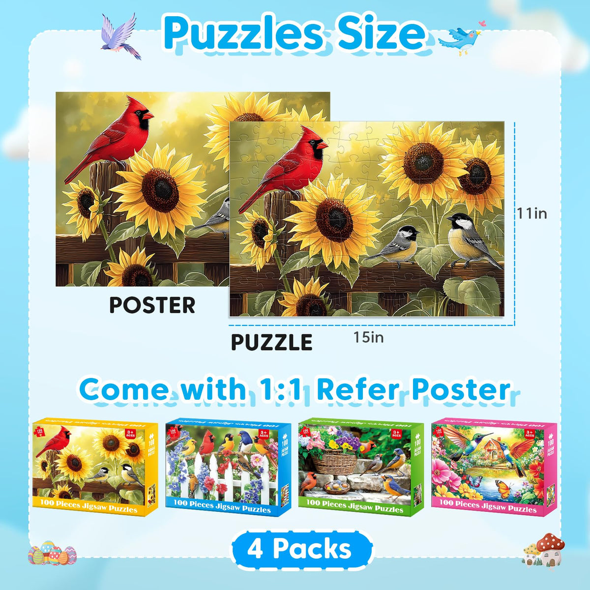 Bractowa Colorful Birds puzzle: bright hues boost visual appeal and focus