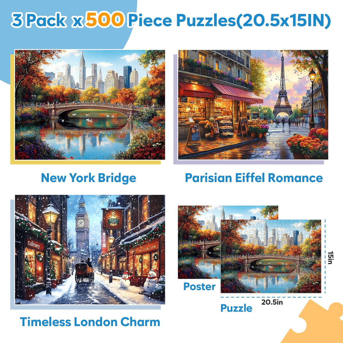 Bractowa Eiffel Tower 500-piece puzzle with vibrant, engaging colors