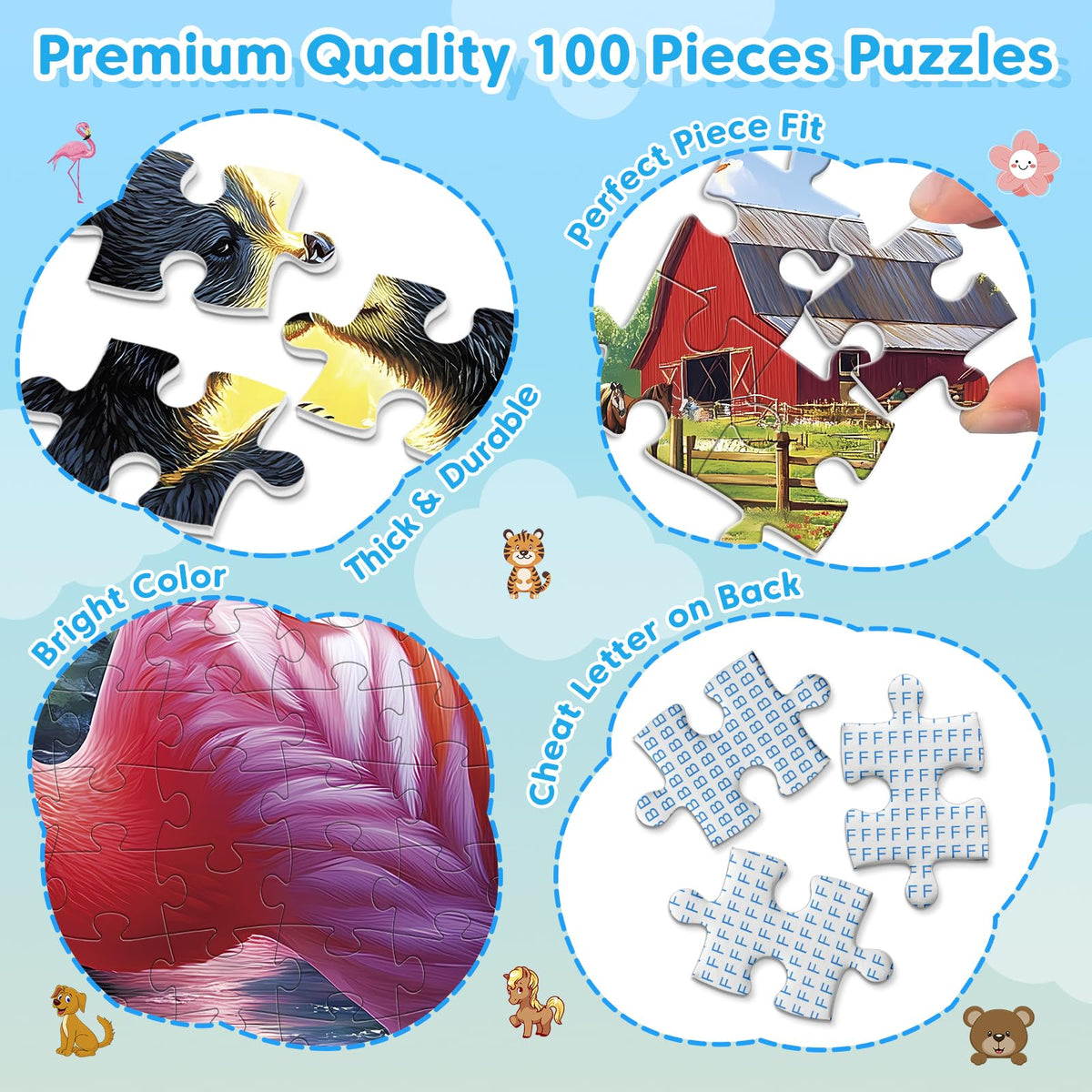 Bractowa flamingos 100-piece puzzle, vivid colors inspire imagination and focus.
