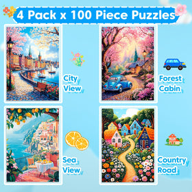 Bractowa forest-cabin 100-piece puzzle — cozy woodland scene that invites focused play.