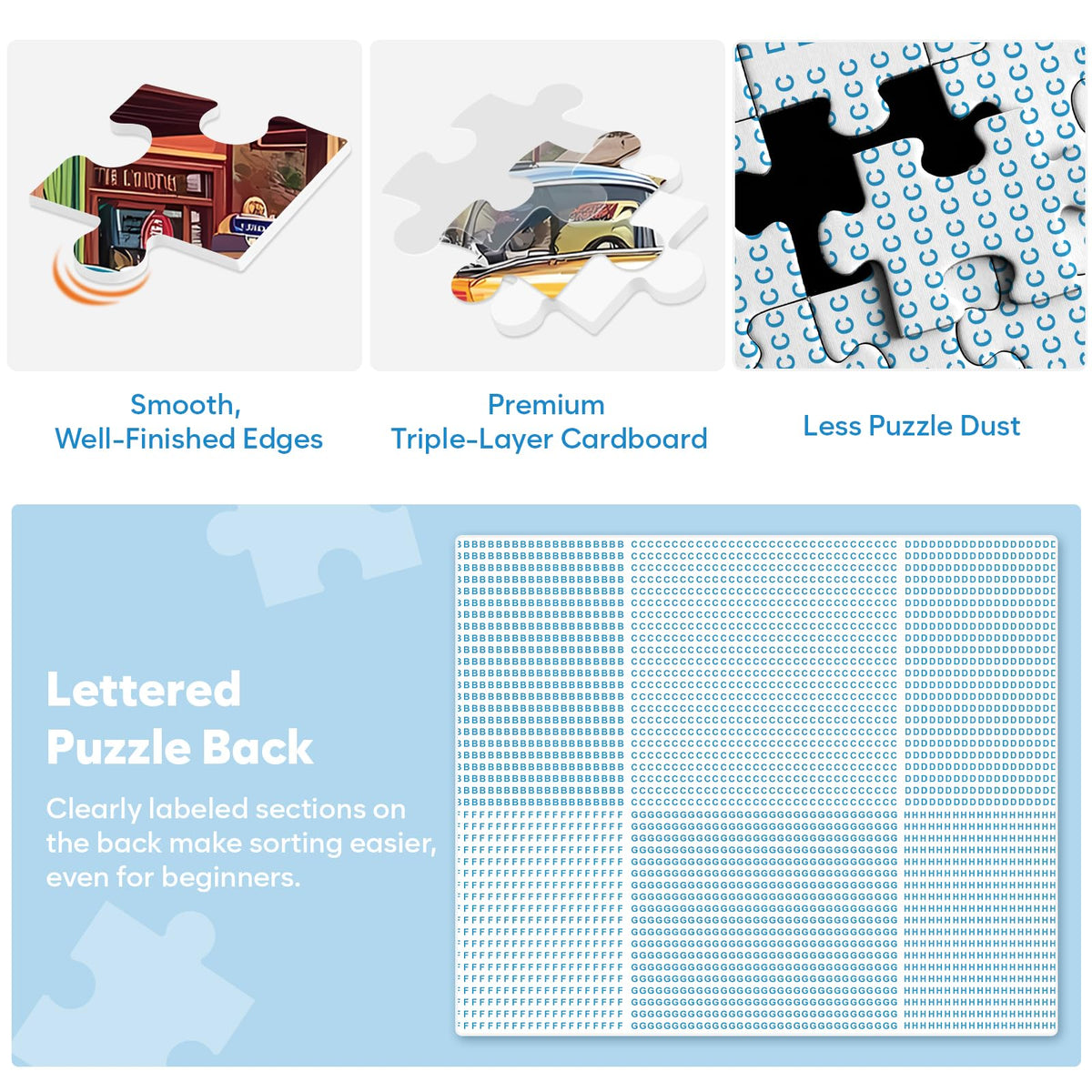 Bractowa retro car puzzle pieces close-up show crisp printing and rich colors.