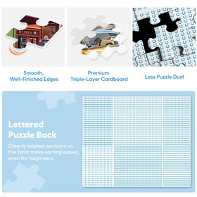 Bractowa retro car puzzle pieces close-up show crisp printing and rich colors.