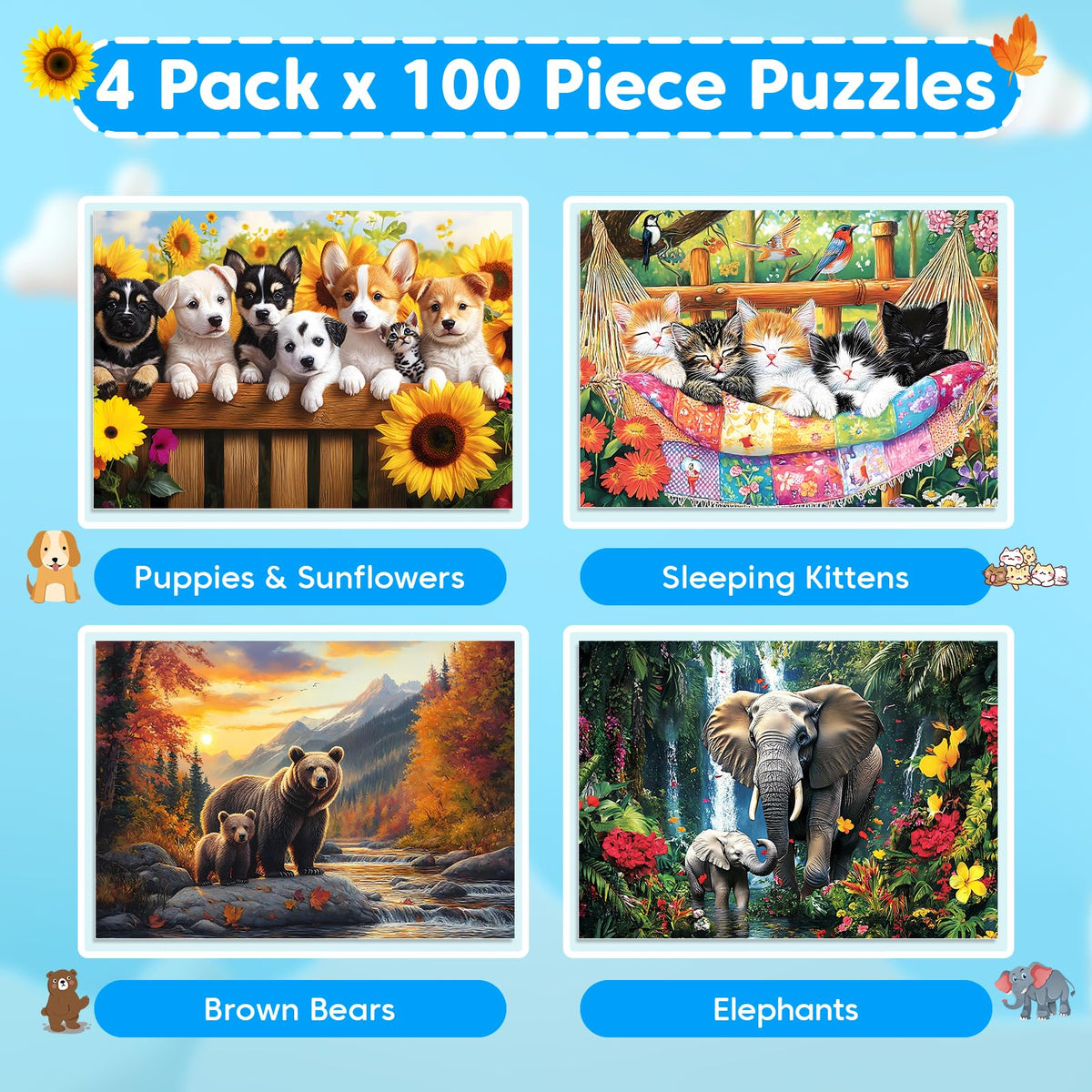 Bractowa Sleeping Kittens 100-piece puzzle, large pieces for easy assembly.