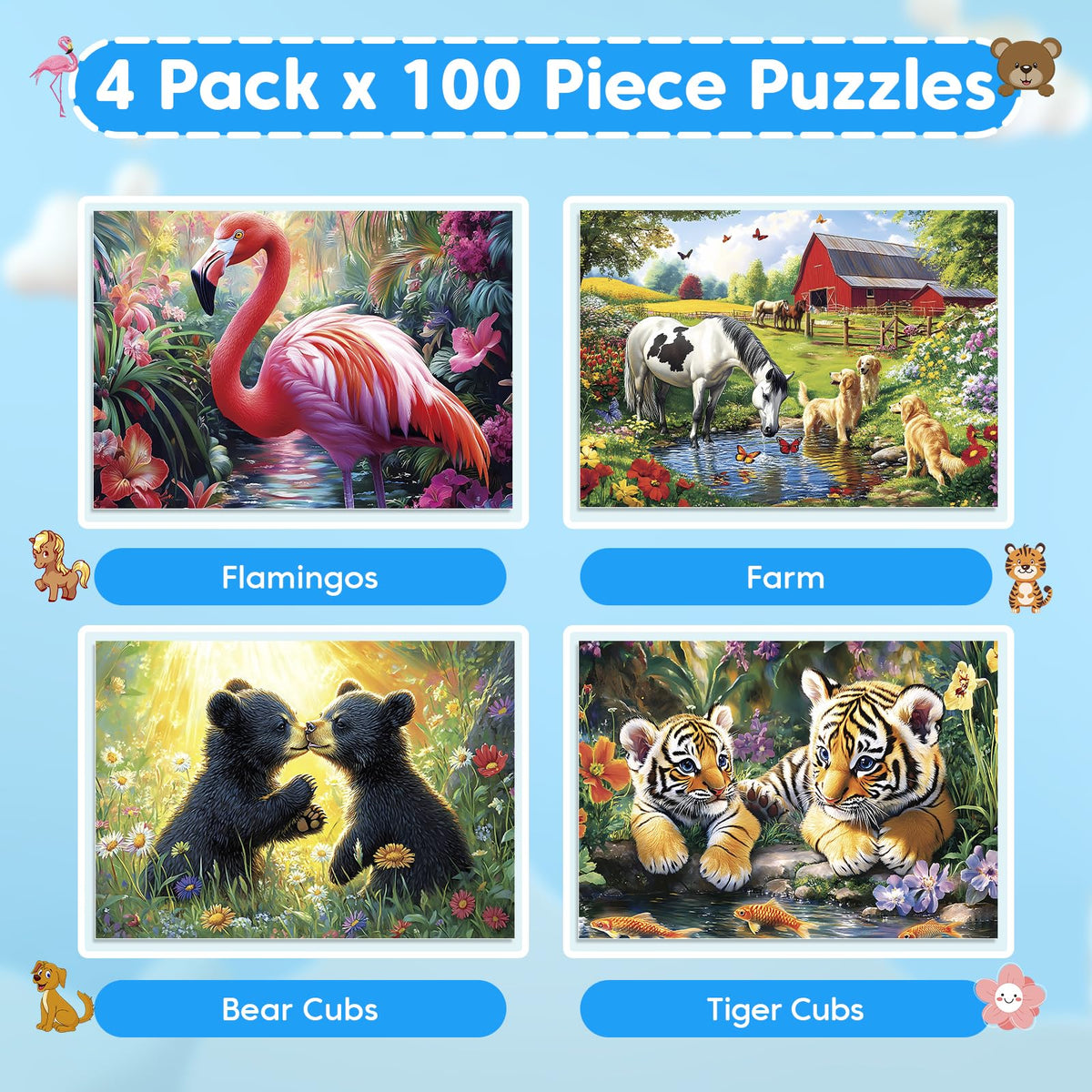Bractowa tiger-cubs 100-piece puzzle, enhances concentration through colorful animal play.