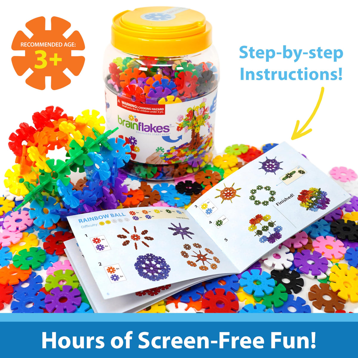 Brain Flakes flower build demonstrates creative STEM play with colorful discs.