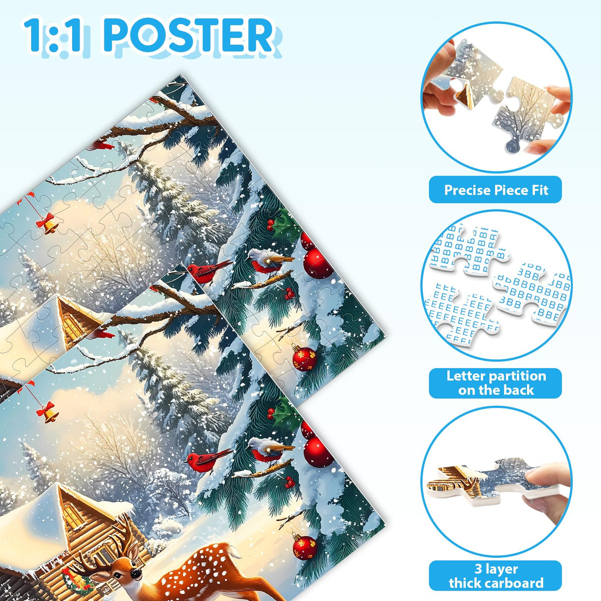 BraniacBits winter seasonal puzzle, high-contrast imagery for easy assembly