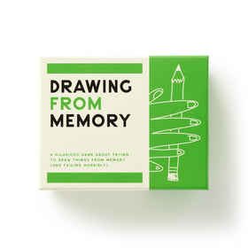 Brass Monkey Drawing From Memory pad close-up with prompts for party-ready creative play.